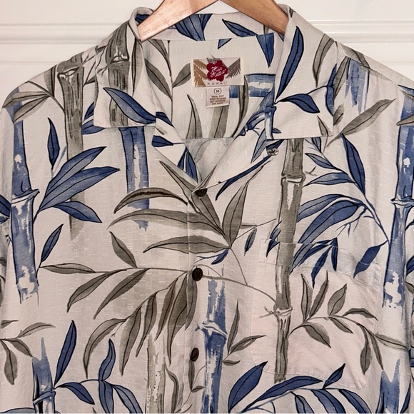 Vintage Hilo Hattie Silk Tropical Beach Bamboo Print Ivory Hawaiian Shirt Medium - Picture 5 of 9